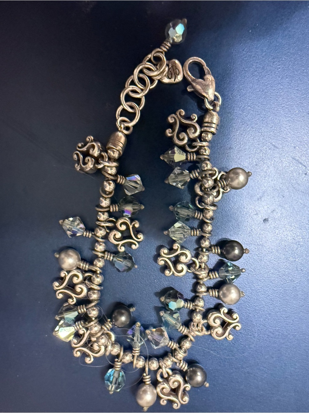 silver -Tone Beaded Charm Bracelet with Iridescent Crystals - Picture 4 of 8